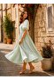 Water Green Daisy Square Neck Flared Women's Dress - 2