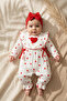 Cotton Ribbed Baby Romper and Bandana Set with Red Heart Pattern - 3