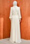 Ecru Stone Embroidered Bustier Evening Dress - 5