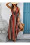 Women's Strappy Deep V Chest Low-Cut Patterned Long Single Jersey Dress - 2