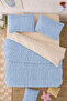 Drawstring Double Blue-Cream Cotton Duvet Cover Set (Without Sheet) - 2