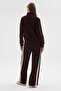 Women's Brown Stand Collar Garni Detailed Zippered Modal Fabric Tracksuit Set - 5