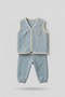 Baby Boy Double Teddy Bear Embroidered Blue Quilted Vest 3-Piece Set Top and Bottom Set - 3