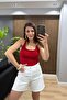 High Waist Denim Shorts White - 2