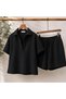 Women's Summer Polo Collar Linen Blouse and Shorts Bottom Top Set - 5