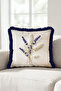 Lavender Floral Botanical Design Fringed Pillowcase - Fireplace Navy Blue Tassel Throw Pillow Cover - 6