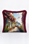 Mediterranean Coast View Floral Fringed Pillowcase-Marina Boho Blue Burgundy Tassel Throw Pillow Cover - 2