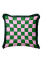 Checkered Retro Geometric Pink Fringed Pillowcase - Optical Bohemian Green Black Tassel Throw Pillow Cover - 7
