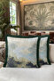 Abstract Landscape Luxury Fringed Pillowcase - Artistic Bohemian Blue Cream Gray Tassel Throw Pillow Cover - 3