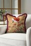 Japanese Peony Crane Design Fringed Pillowcase - Far East Beige Burgundy Tassel Throw Pillow Cover - 2