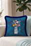 Floral Vase Artistic Fringed Pillowcase - Still Life Floral Blue Navy Tassel Throw Pillow Cover - 6