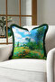 Landscape Flower Field Artistic Fringed Pillowcase - Blue Green Black Tassel Throw Pillow Cover - 4