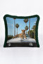 Fringed Pillowcase with Safari Leopard Motif - Palm Bohemian Blue Green Tassel Throw Pillow Cover
