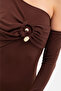 Elegant Long Dress with Single Shoulder Accessory Detail - 6