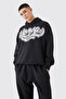 Homme Design Tracksuit Set - Black Printed Set Jogger Sweatshirt Wide Leg Hoodie - 2