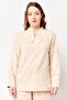 Jeans Women 2 Pieces Embroidered Blouse With Pants Coord Set, Beige - 3