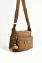 Women's Tan Shoulder Bag, Postman Crinkle Fabric Waterproof Crossbody Bag, 26X23Cm - 5
