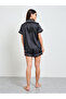 Black Striped Pattern Satin Shirt And Shorts Set - 5