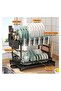 Dish Drying Rack Multifunctional Dish Rack Rustproof Kitchen Dish Drying Rack with Drainboard Space-Saving 2-Tier Dish Drying Rack with Utensil Holder & Cup Holder for Kitchen Counter (Black) - 5