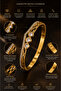 Eternelle Gold Bangle – Gold Cuff Women's Bracelet with Three Stone Detail - 2