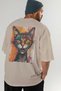 Crazy Cat Oversize Back Printed Beige T-Shirt Unisex 100% Cotton Premium Design Streetwear - 7