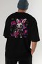 Rock Star Bunny Oversize Back Printed Black T-Shirt Unisex 100% Cotton Premium Design Streetwear - 7