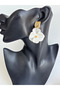 Gold Color White Flower Earrings (6 cm) - 5
