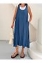 Premium Denim Pocket Salopet Dress and Single Jersey Combed Cotton Blouse Two-Piece Set - 2