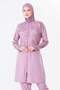 Fully Covered Parachute Fabric Patterned Hijab Swimsuit Pink-3504 - 2