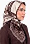 Coffee White Floral Patterned Flamed Twill Cotton Scarf