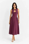 Gabardine Fabric Sleeveless Drop Collar Button Detailed Midi Dress - Plum - 4