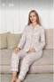 Shirt Collar Front Buttoned Lycra Viscose Long Sleeve Women's Pajama Set 2868 - 2