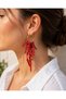 Natural Coral-Looking Stone Detailed Hoop Earrings Red Turquoise and White Color Options Summer Bohemian Design - 6