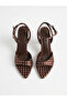 Brown Polka Dot Pattern Satin Summer Thin Cork Heeled Ankle Strap Elegant Women's Shoes