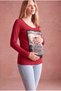 Maternity Red Cotton Crew Neck Long Sleeve Printed T-Shirt Ila - 3