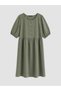 Khaki Plus Size Crew Neck Pleated Dress