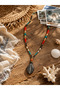 Natural Stone Black Leaf Tip Bohemian Necklace – Handmade Colorful Stone Design Necklace - 3