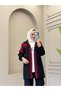 Women's 3-Piece Dabıl Fabric Hijab Set – Zippered Jacket, T-Shirt, and Pants Set N-05533 _ Black-Burgundy