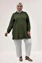 68061 Large Size Muslin Shirt with Pockets and Cuffs - Khaki
