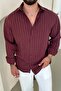 Moylee Self-Guided Striped Loose Shirt Burgundy - 2
