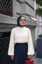 Women's Back Zipper Detailed High Collar Balloon Sleeve Satin Blouse Stone