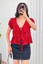 Women's Ruffle Tie V-Neck Summer Blouse Short Sleeve Flounce Loose Chic Casual Blouse - 2
