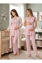 New Season Pink Patterned Design with Breastfeeding Feature, Wide Straps, Lace Detail, Maternity Pajama Set - 6