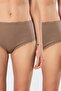 Women's Lycra Ribbed Lace High Waist Panties 2-Pack 929/Mink