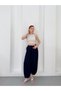 Women's Navy Blue Elastic Waist Pleated Oysho Fabric Shalwar Trousers Frv0009 - 4
