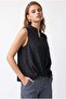 2184 Women's Tencel High Collar Sleeveless Buttoned Blouse Black - 3