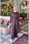 Modal Pike Slit Detailed Tunic, Wide Leg Pants Summer Oversize Set Brown - 3