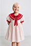Girl's Cotton Pink Striped Red Collared Dress