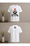 Moon, Star, Wolf and Turkish Text Design Printed Oversize T-Shirt