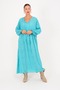 Women's Pompom Crispy Floral Long Sleeve Hijab Dress - 6